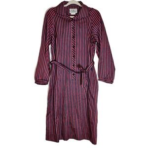 Vtg Countess Dress Womens 18c Red Blue Stripe Mid Century Modern Midi 60s Retro